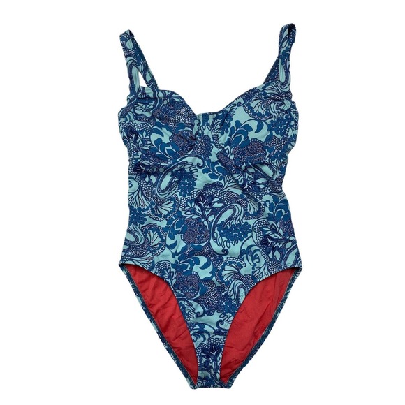 Title nine Other - TITLE NINE Carve Design Blue Floral One-Piece Bathing Suit Size Medium Swim